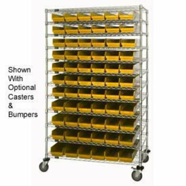 Global Industrial Chrome Wire Shelving with 66 4inH Plastic Shelf Bins Yellow, 48x24x74 269039YL